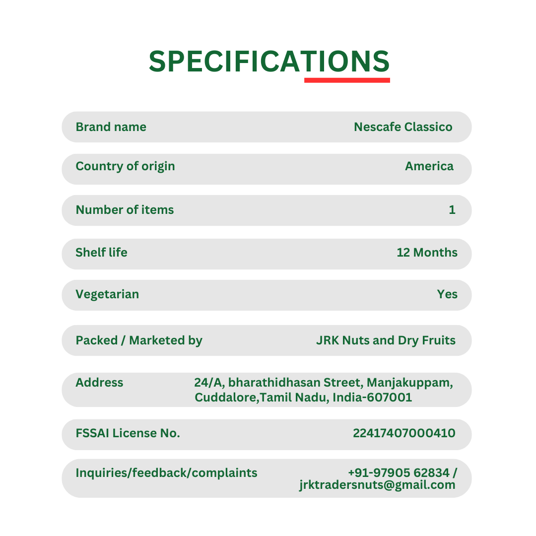 Specifications in Nescafe Clasico